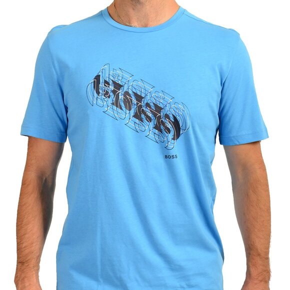 Hugo Boss Men's "Tee 3" Blue Logo Print Short Sleeve T-Shirt US XL IT 54 - Picture 1 of 7